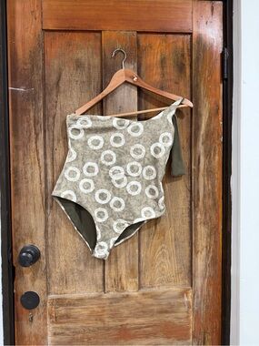 Olive Green  One-Piece Bodysuit with White Ring Print